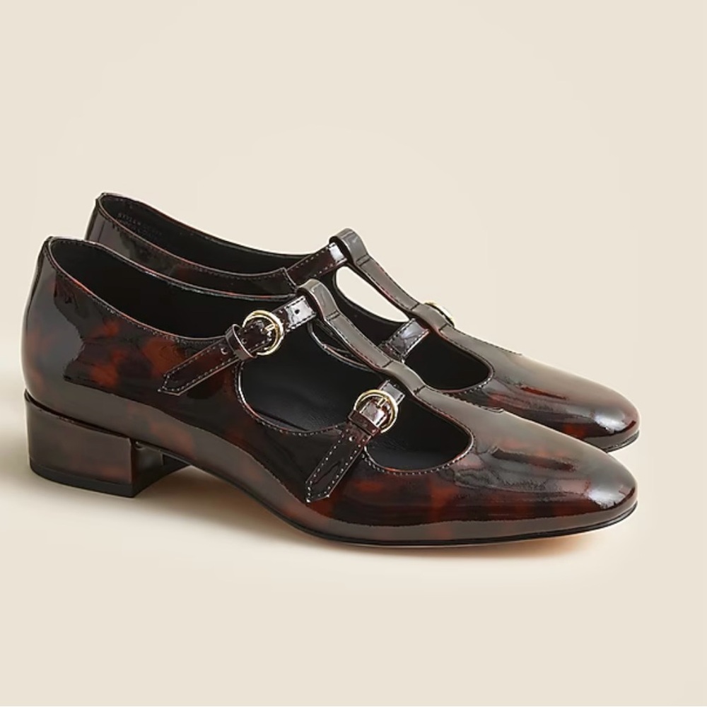 J. Crew Teagan T-strap Heels Tortoise Print Leather